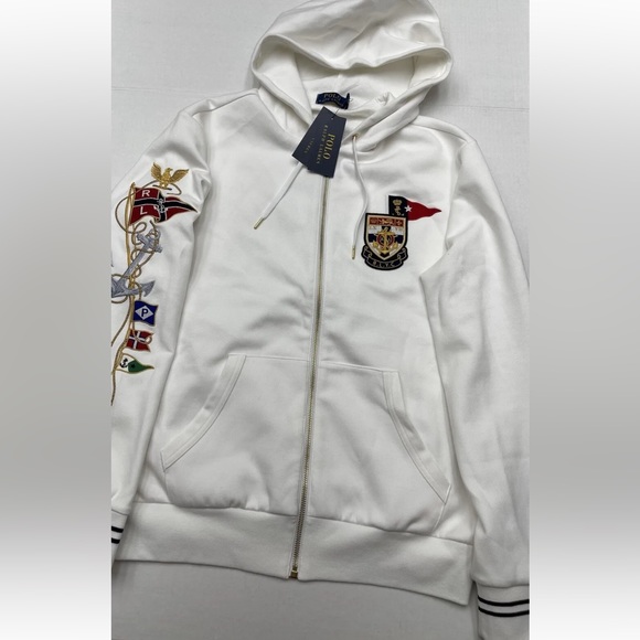 Polo Ralph Lauren Luxury Nautical Zip Up Hoodie in White Size Medium - NWT - Picture 8 of 16